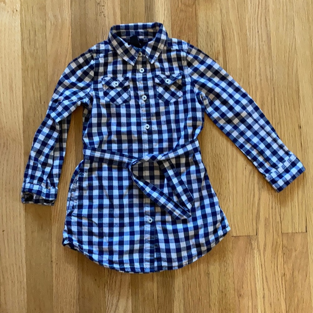 GAP XS 4-5 Blue and white gingham belted shirtdress WITH POCKETS! EUC